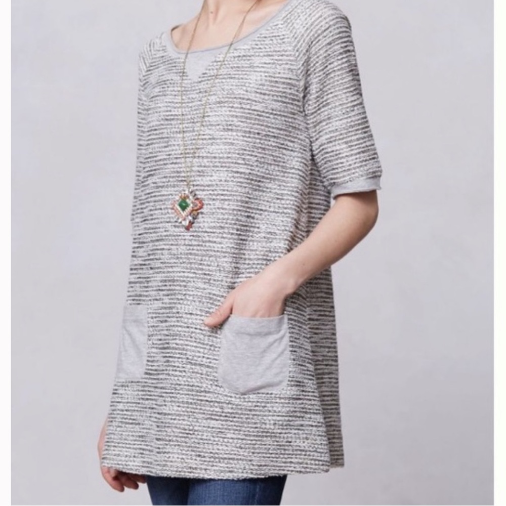 Anthropologie Meadow Rue Gray Metallic Tunic Top